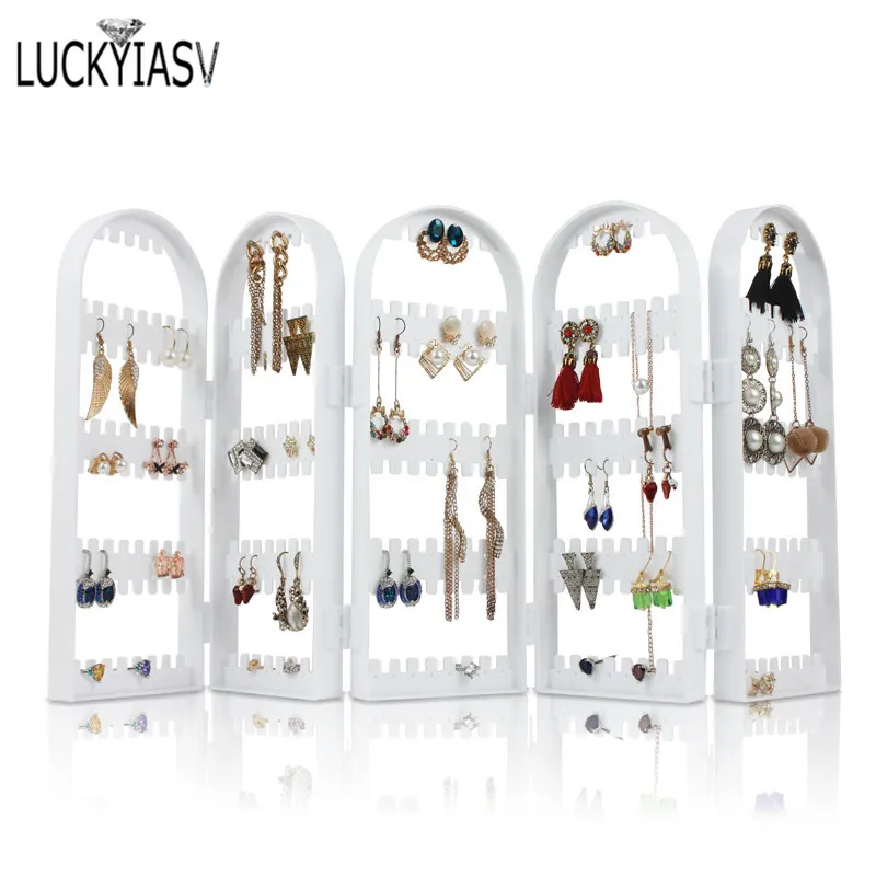 120/180/240/360holes Plastic Clear Earrings Studs Display Rack Folding Screen Earring Jewelry Display Stand Holder Storage Box