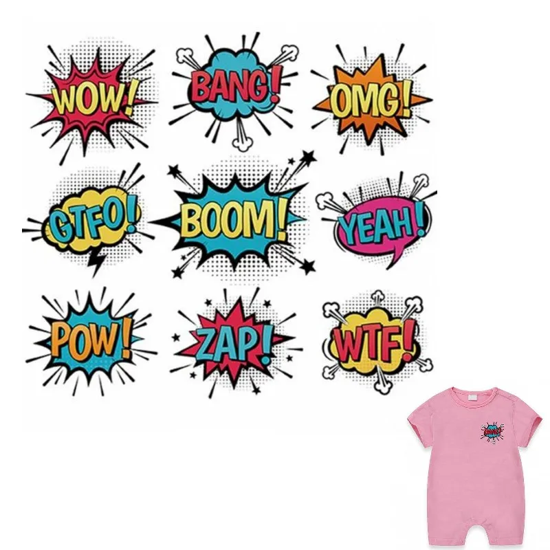 1 Set Cute Baby BOOM OMG Letters Iron On Patches For DIY Heat Transfer Clothes T-Shirt Thermal Stickers Decoration Printing