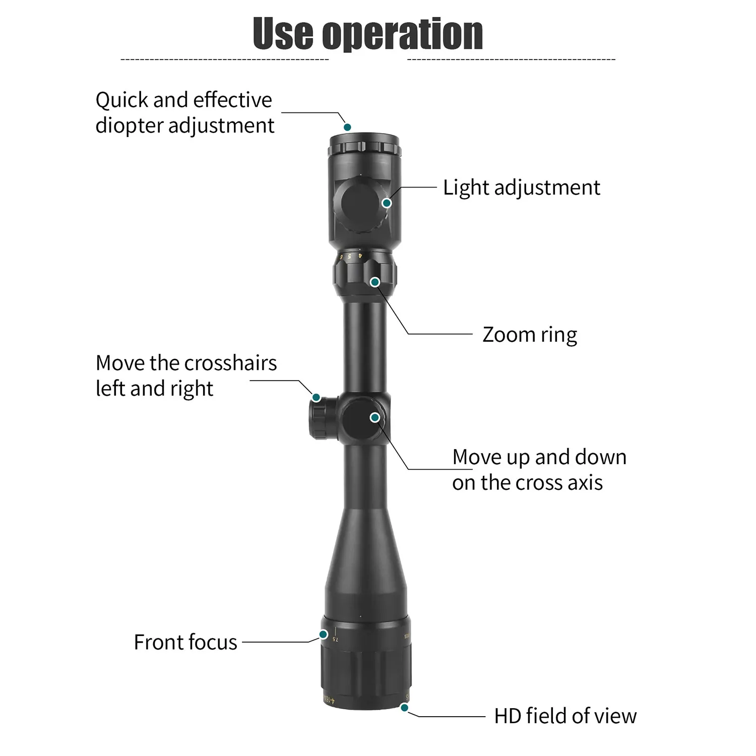 Imagem -05 - Lunetas para Caça Riflescopes Táticos para Caça Spotting Rifle Scope Colimador Óptico Air Gun Sight Iluminação Vermelha e Verde Março S416x44aoe