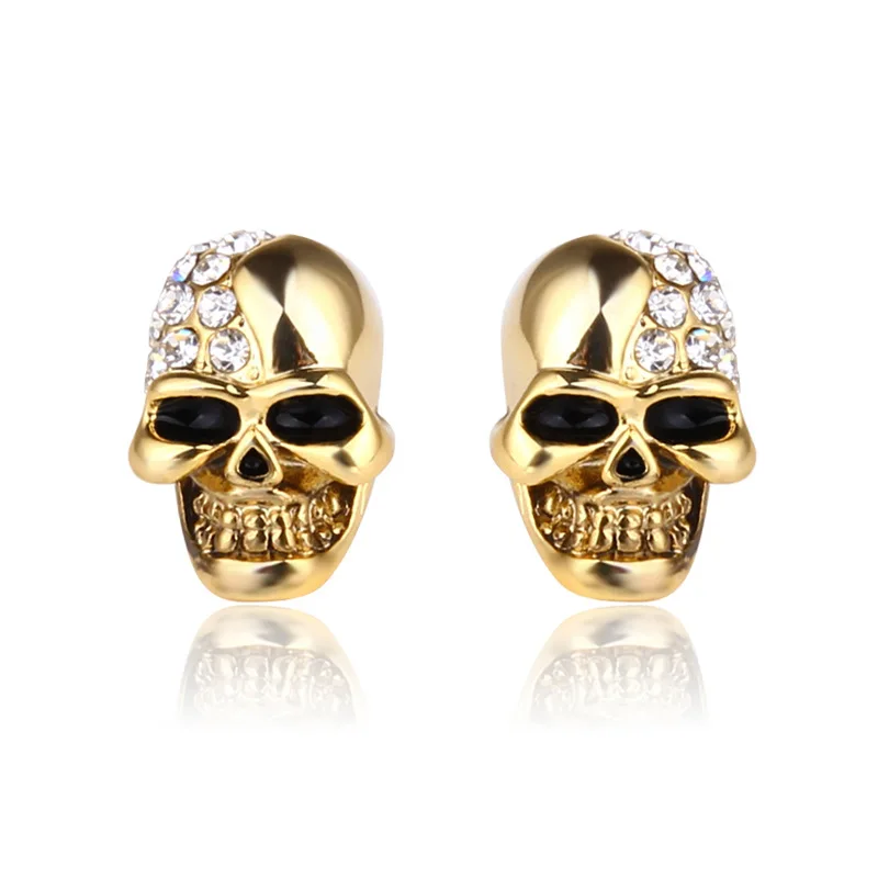 High Grade Rock Punk Crystal Skull Earrings Unisex Hip Hop Rhinestone Stud Ear Jewelry Party Gifts Halloween Acc Drop Shipping