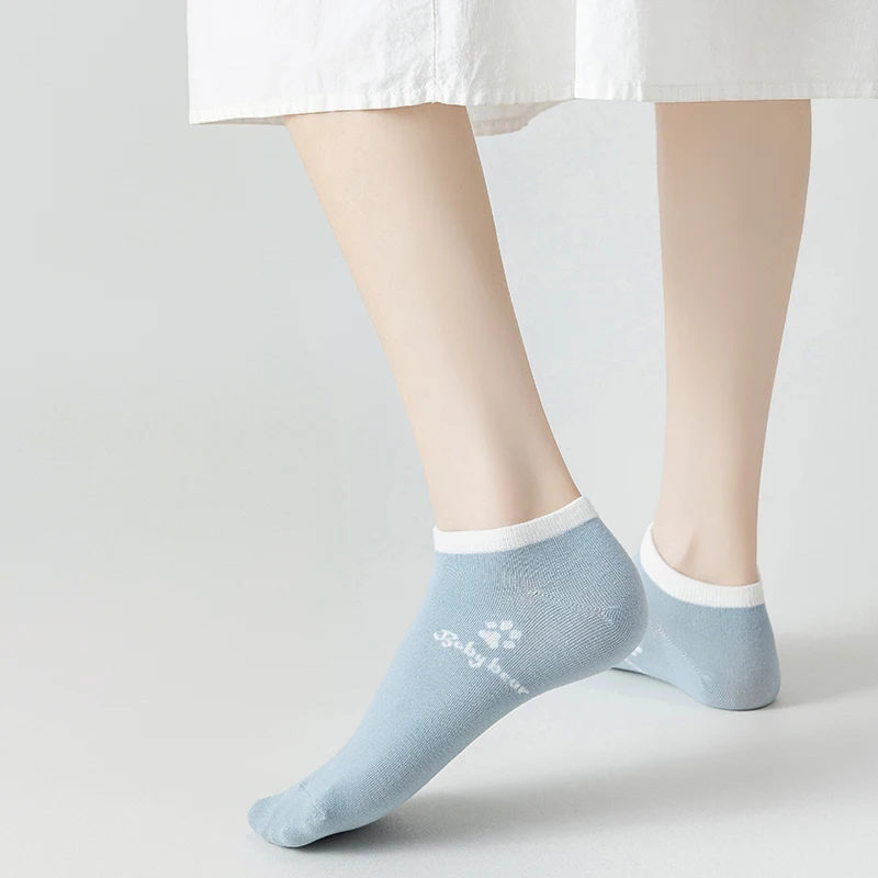 5 pares de calcetines de las mujeres Harajuku Kawaii Primavera Verano calcetines de dibujos animados oso mujer Calcetines cortos con divertidos diseños de la escuela calcetines tobilleros chicas Meias Sox