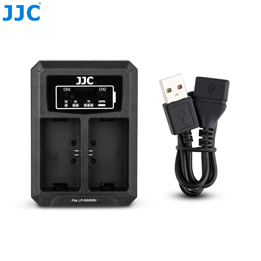 JJC USB Battery Charger for Canon LP-E6 LP-E6N EOS R R5 Mark II R6 Mark II 6D Mark II 5D Mark IV III 70D 80D 6D 7D LC-E6 LC-E6E