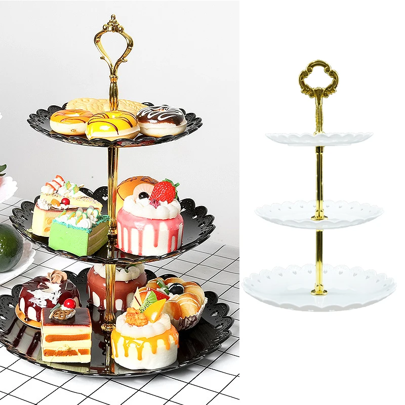 European Three-layer Cake Stand Wedding Party Dessert Table Candy Fruit Plate Cake Self-help Display Home Table Decoration Trays