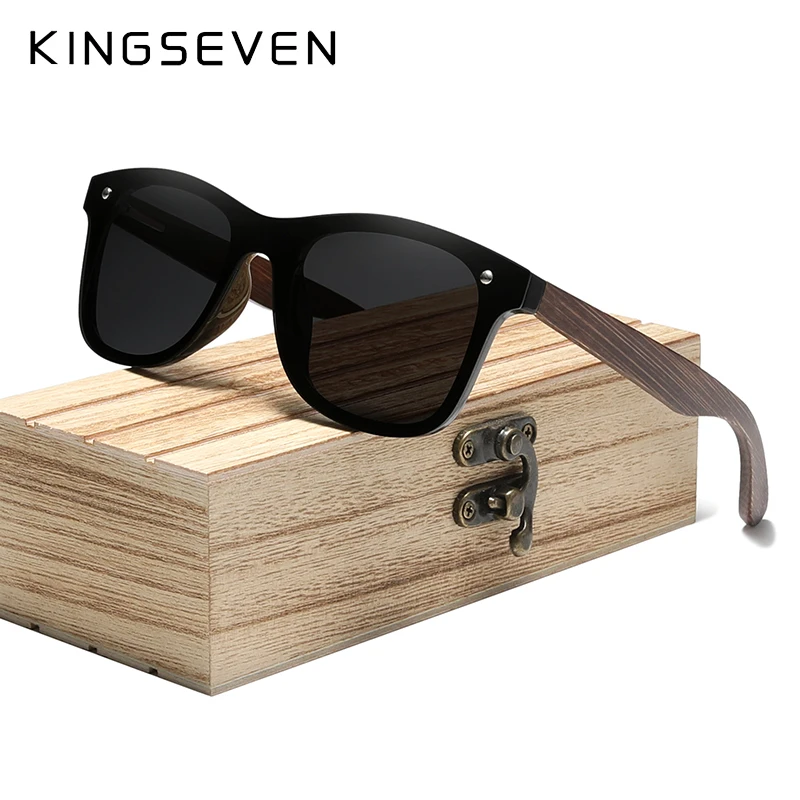 KINGSEVEN-Óculos de sol polarizados de madeira natural para homens e mulheres, hd, lente do espelho uv400, óculos sem aro, moda artesanal