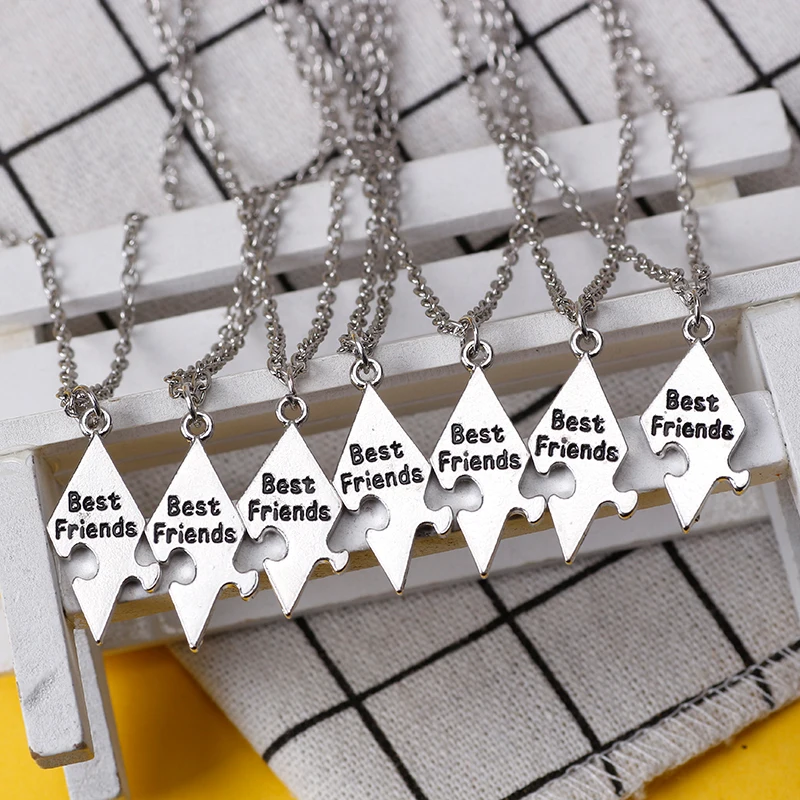 Unisex 7pcs Best Friend Necklace for Men Women Vintage Metal Geometry BFF Friendship Pendant Necklace Hot Selling Jewelry Gift