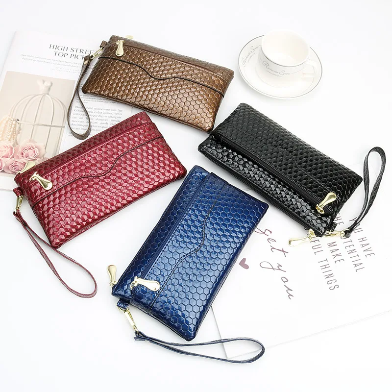 New PU Leather Women Wallet Long Wristband Clutch Women Coin Purse Female Zipper Phone Pocket Credit Card Holder Lady Money Bags