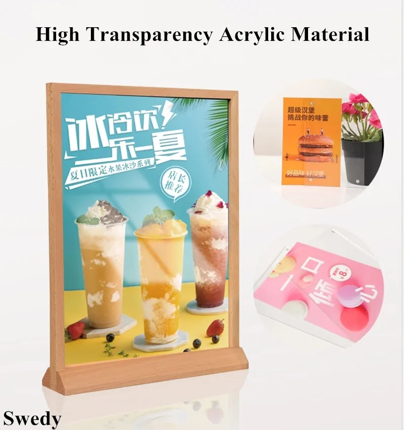 

A4 210x297mm Wood Sign Holder Advertising Display Stand Table Menu Paper Price Listing Holder Poster Picture Photo Frame