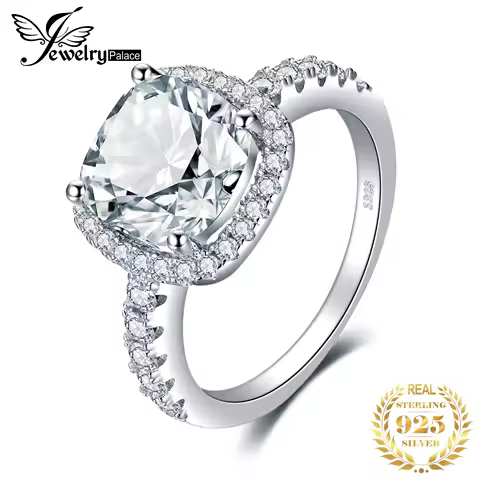 JewelryPalace 925 Sterling Silver Wedding Engagement Ring for Women 3ct Halo Princess cut Simulated Diamond AAAAA CZ Bridal Ring