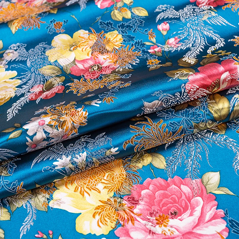 Flowers Imitation Silk damask fabrics brocade jacquard pattern sewing material for cheongsam kimono of DIY fabric for dress