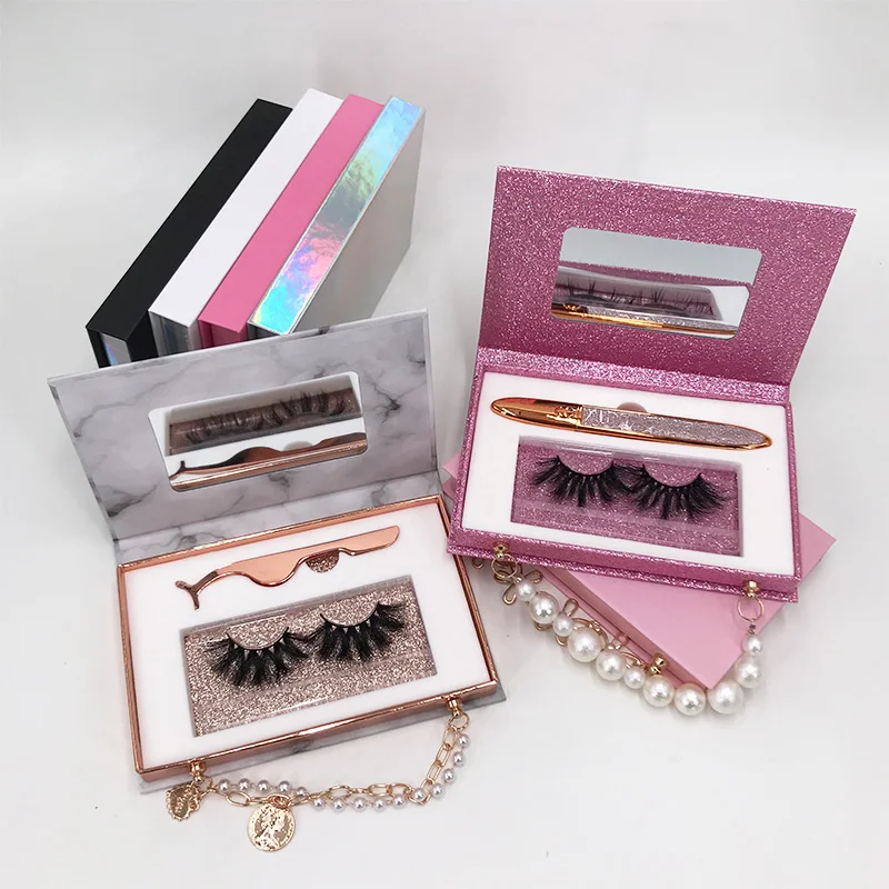 

Luxury Custom Lash Box 3D 5D Mink Eyelashes Marble Lash Book with Tweezers Eyeliner Glue