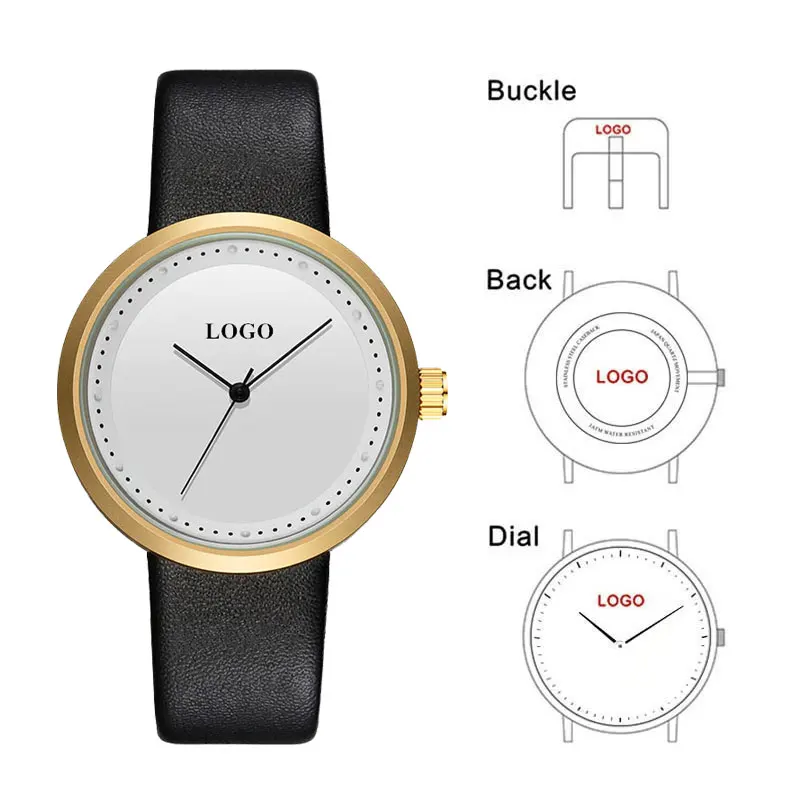 CL048 OEM Good Quality luxury Retail Waterproof Custom Logo Japan Movement Gold Leather watch