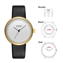 CL048 OEM Good Quality luxury Retail Waterproof Custom Logo Japan Movement Gold Leather watch