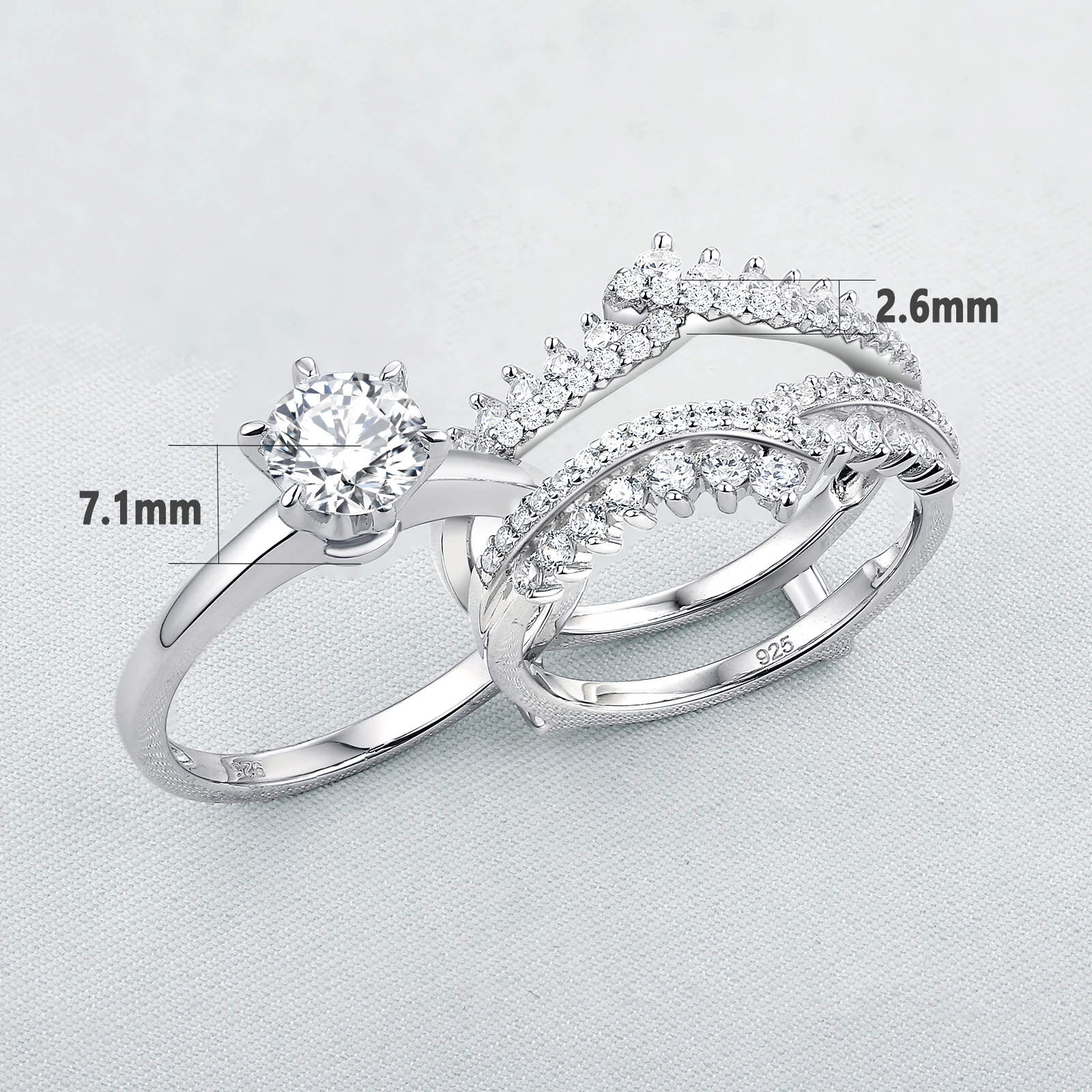 Newshe 925 Silver Bridal Set Original Wedding Rings for Women 1.8Ct Round Cut Zircon Moissanite Engagement Ring Enhancer Band