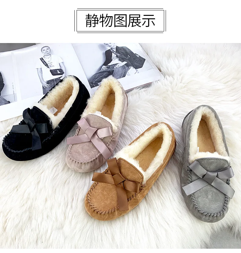 100% Genuine Leather waterproof women flat shoes comfortable winter warm natural fur snow shoes fashion non-slip women shoes