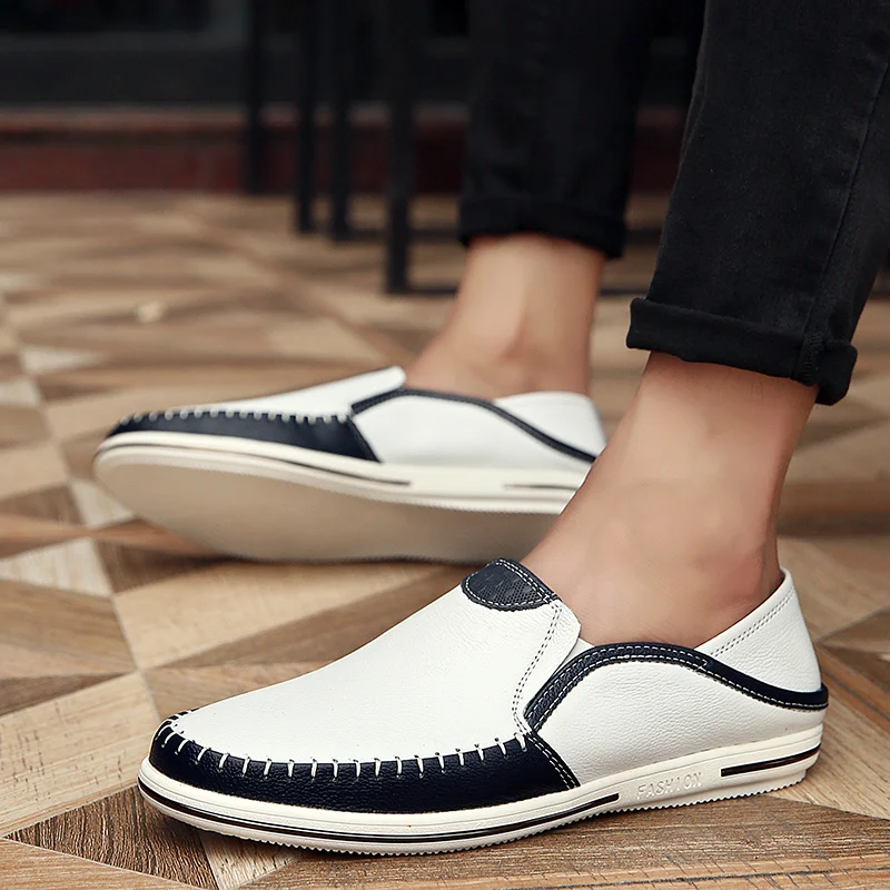 

White Loafer Men Shoes Luxury Designer Genuine Leather Man Moccasins Male Footwear Soft Driving Flats Slip-On Men Casual Shoes