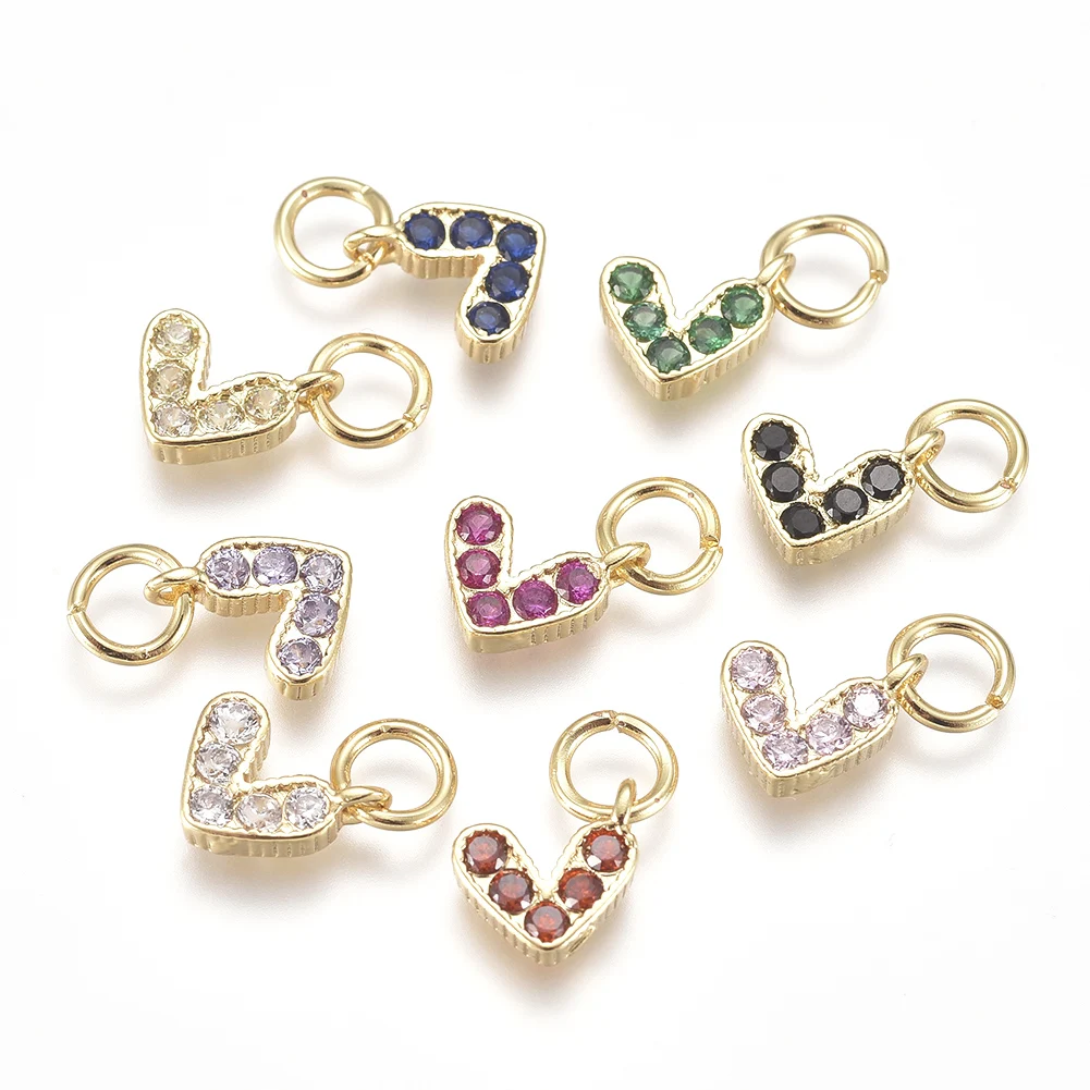 

20Pcs Brass Micro Pave Cubic Zirconia Charms Heart Pendants with Jump Ring Long-Lasting Plated Real 18K Gold Plated 6x8x2mm