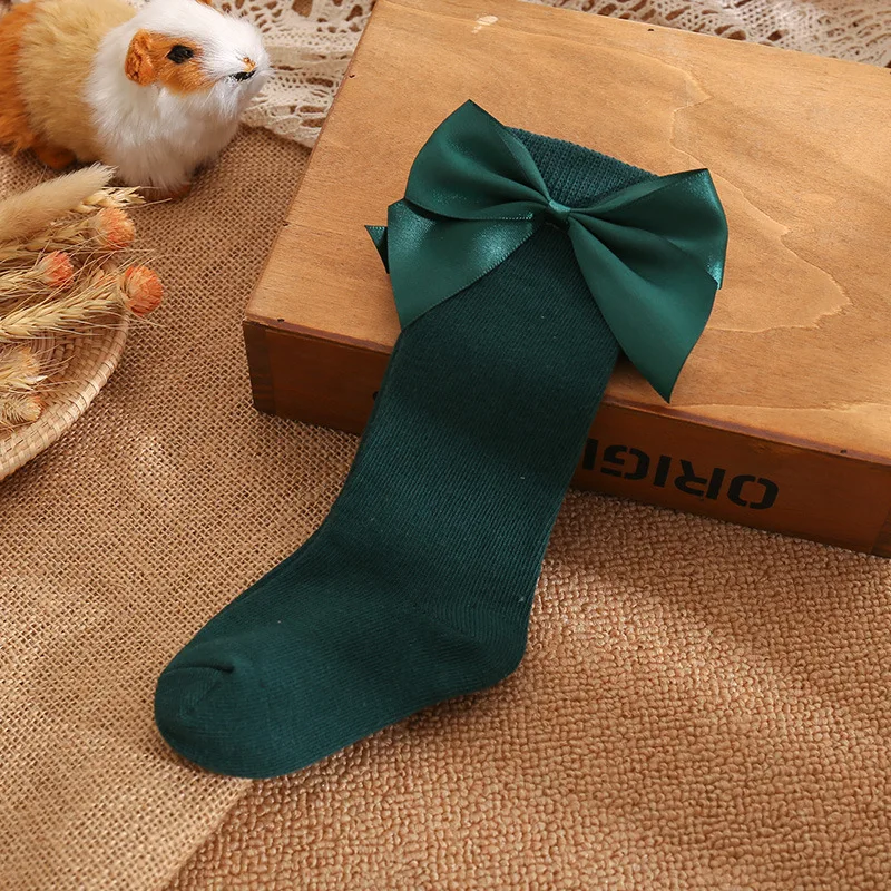 Cute Baby Girls Socks Autumn Toddlers Silk Big Bow Soft Long Christmas Sock Cotton Infant Newborn Knee High Socken For 0-5 Years