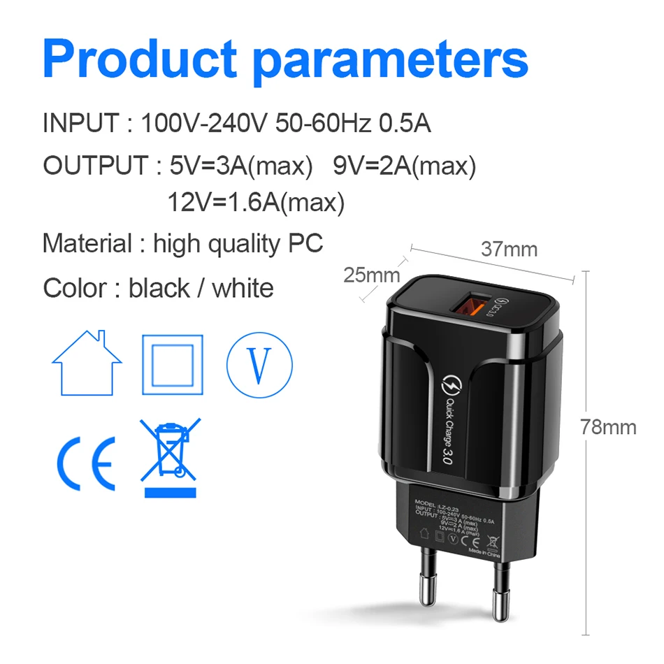 EU 미국 USB 전화 충전기 빠른 충전 3.0 삼성 S9 화웨이 전화 태블릿 5V 3A 범용 충전기에 대 한 보조베터리 대 한 빠른 충전