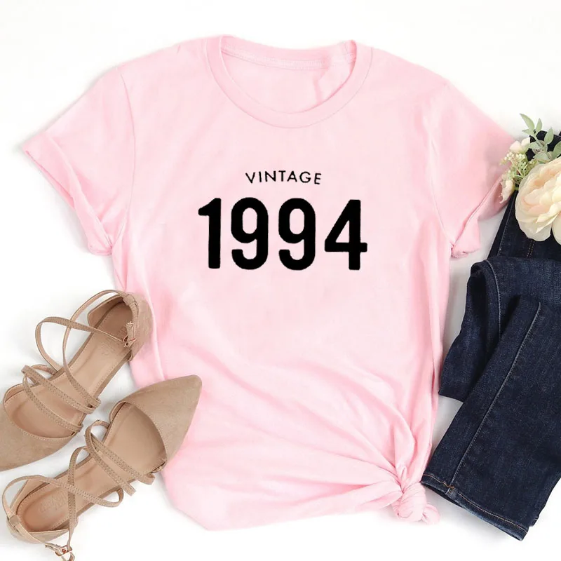 Sugarbaby New Arrival Vintage 1994 Letter t Shirts Summer Yellow Tops O Neck Tee Shirt Femme Tumblr 26th Birthday Shirt dropship