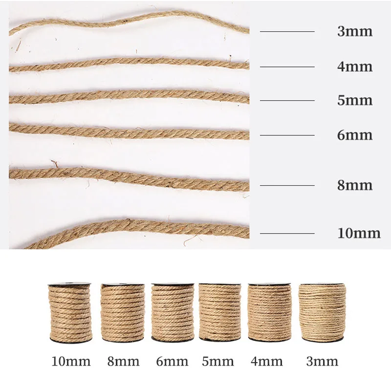 Natural Jute Cord Rope 1mm 3mm 4mm 5mm 6mm 8mm 10mm Macrame String Home Decor Pet Scratching Party Decoration DIY Craft