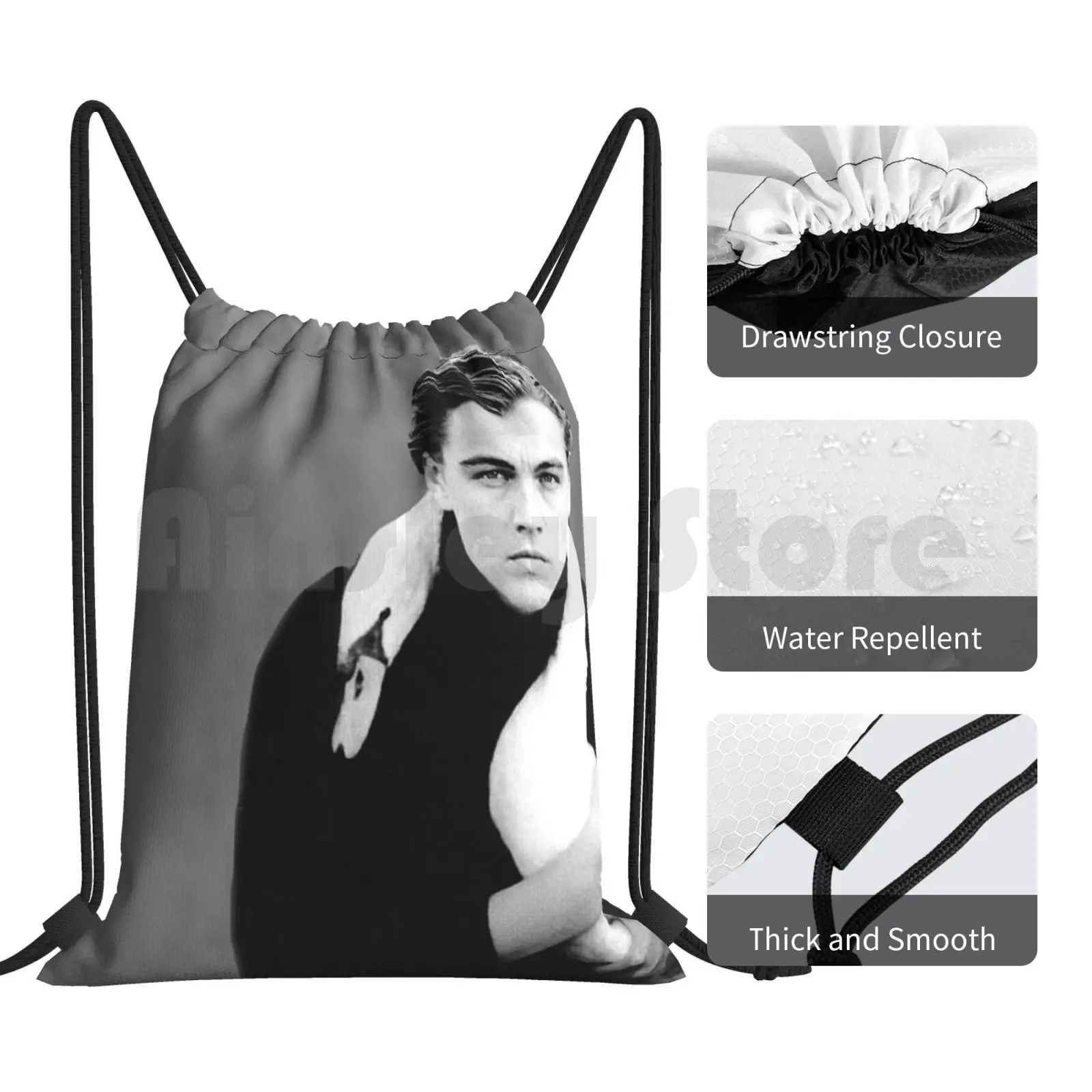 Leo And The Swan Backpack Drawstring Bag Riding Climbing Gym Bag Swan Animals Funny Leonardo Dicaprio Leo Dicaprio Leonardo