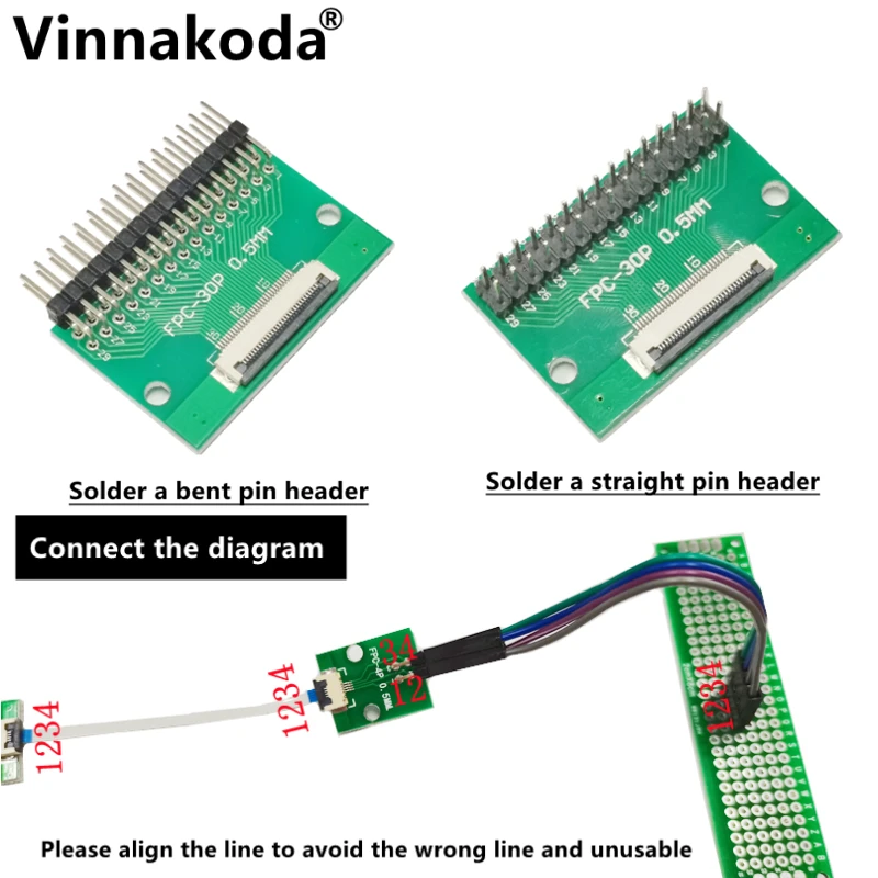 2 Stuks Ffc/Fpc Adapter Board 0.5Mm-30P Naar 2.54Mm Gelaste 0.5Mm-30P Flip-Top Connector Gelaste Rechte En Gebogen Pin Headers