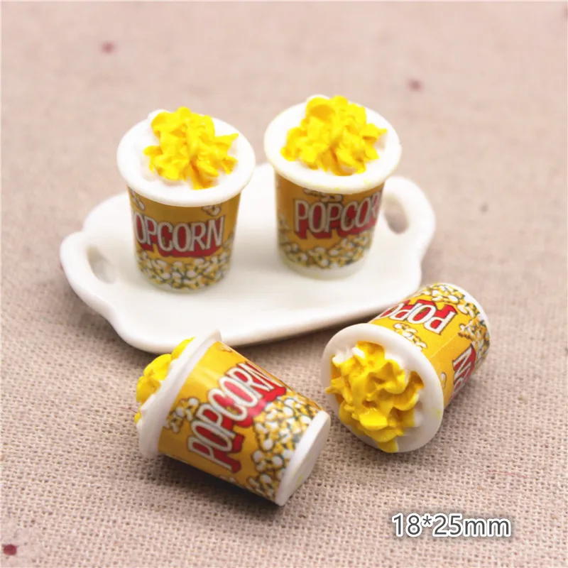 10Pcs Kawaii Resin 3D Popcorn Bucket Miniature Food Art DIY Jewelry Craft Doll House Decoration Accessories
