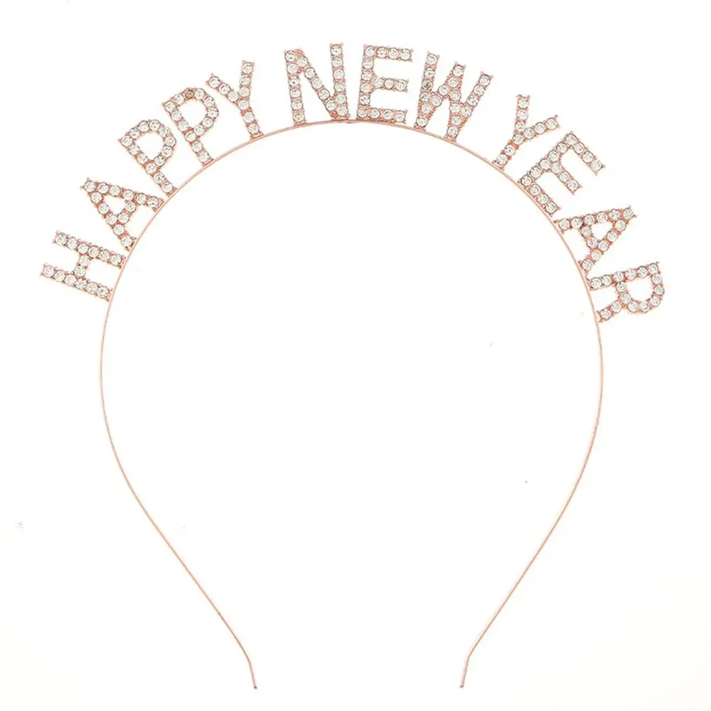 

Dree Up New Year Headdress Alloy Letter HAPPY NEW YEAR Headband Rhinestone Crown Korean Style Hair Hoop Female Jewelry