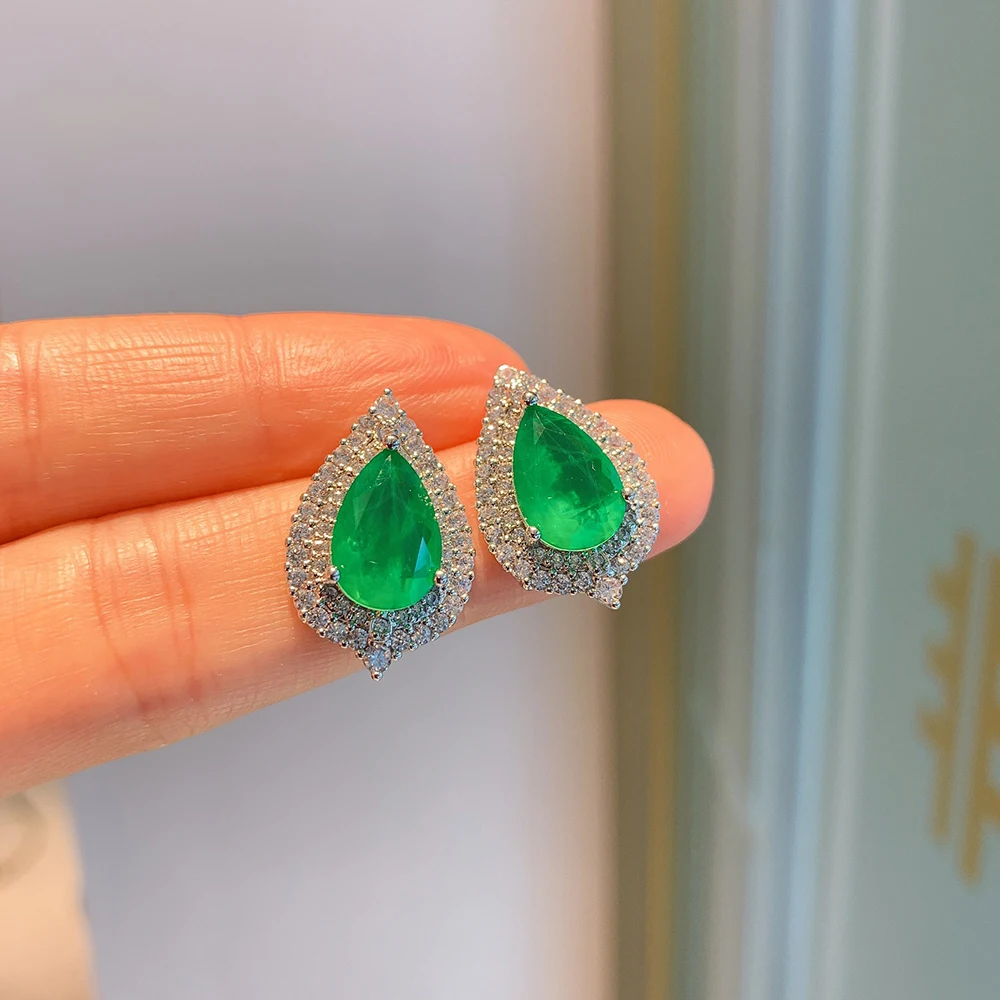 Vintage Pear Emerald Gemstone Earrings/Necklace/Ring High Carbon Diamond Wedding Engagement Jewelry Sets Wholesale Accessories