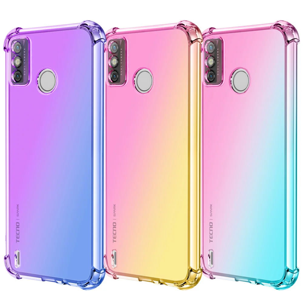 Transparent Rainbow Gradient Phone Case For Techno Spark 6 Go 5 4 Case Airab Shockproof Back Cover For Techno Camon 12 15 Capa