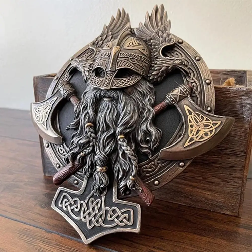 Viking Berserker Double Axe Valhalla Wall Sculpture Resin Ornaments Garden Figurine  Home Wall Plaque Decoration Warrior Statue