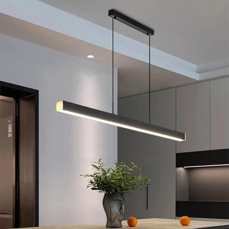 

Ultimate Modern LED Pendant Lights Linear Black Aluminium Long Tube Pendant Light Fixtures For Kitchen Island Dinning Room Bar