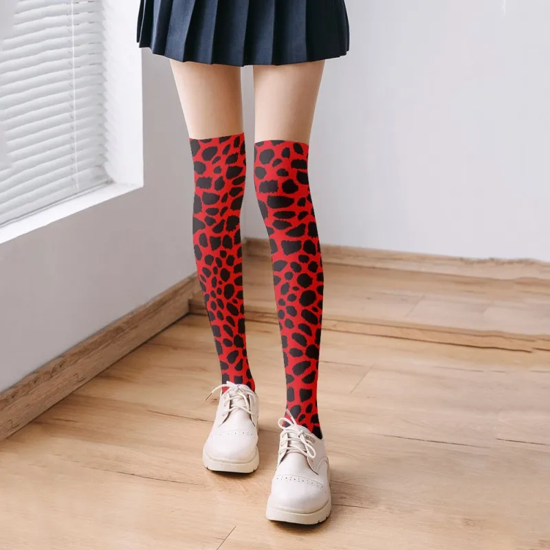 3D Pink Leopard Sexy Women Long Socks Fashion Compression Thin Over The Knee Girls Socks Soft Nylon Thigh High Sokken For Female