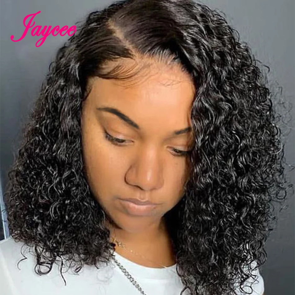 Glueless Kinky Curly Bob Wigs Brazilian Lace Front Human Hair Wigs Ready To Go 13x4 Water Wave Lace Frontal Wigs Deep Curly Wigs