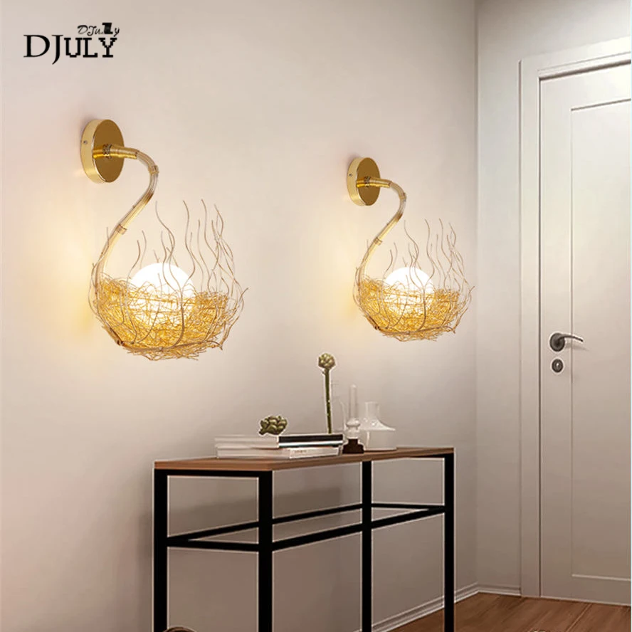 nordic designer Bird nest glass egg led wall lamp for kids bedroom living room hallway loft decor wall sconces gold stairs light