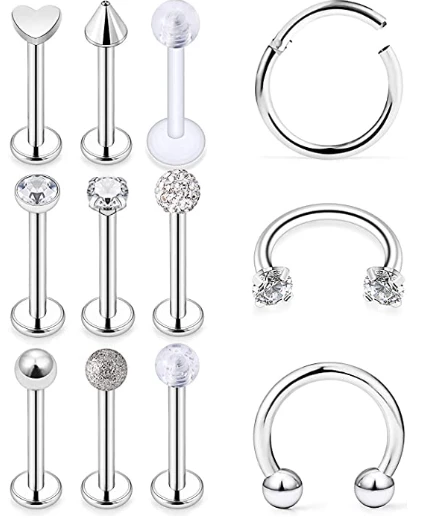 Free shippment LOT100pcs Body Jewelry Piercing -1.2X8MM  Lip Labret Ring Ear Helix Bar Lip Piercing Sliver