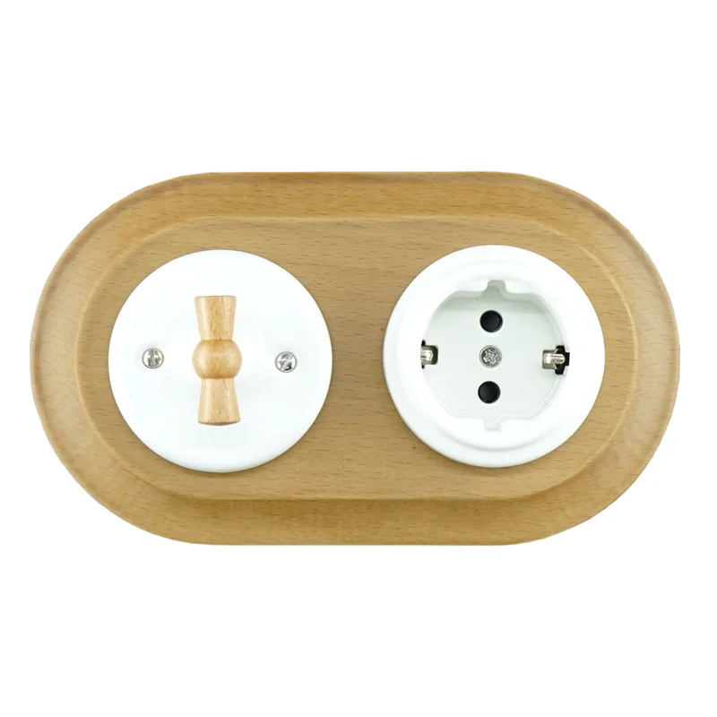 Double Wall Switch and German Socket Flush-mounted  Wooden Frames for 2items