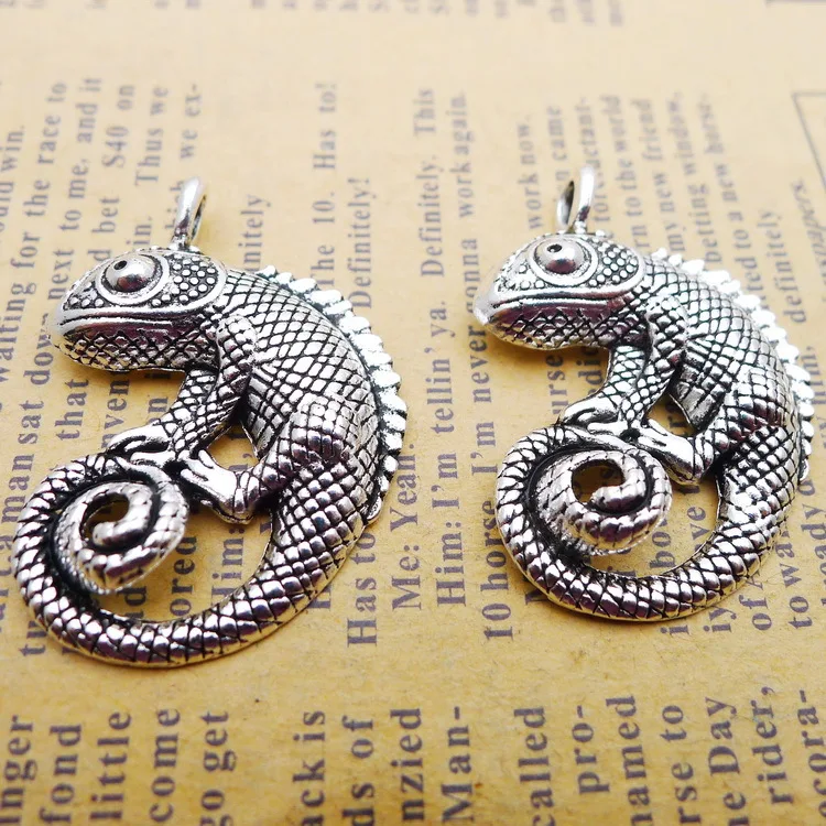 4 pieces/lot 27*35mm lizard chameleon charm Antique silver color Alloy necklace pendant bracelet key chain DIY jewelry handmade