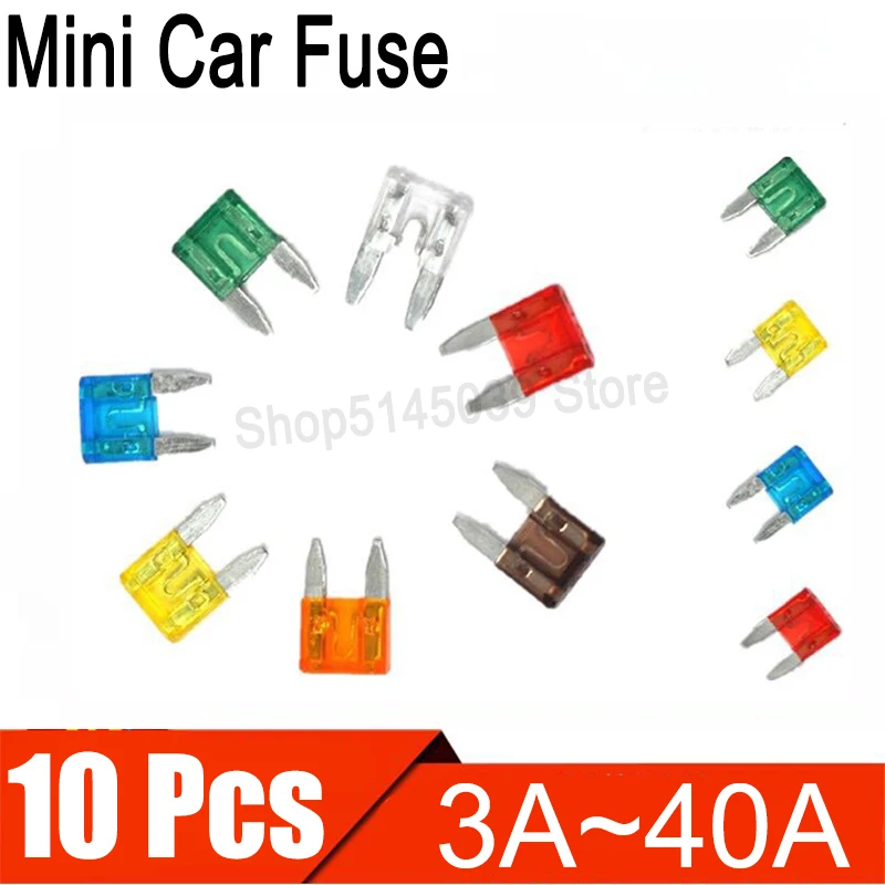 10 Pcs MINI Car Fuses 3A 5A 7.5A 10A 15A 20A 25A 30A 35A 40A Amp with Box Clip Assortment Auto Blade Type Fuse Set Truck