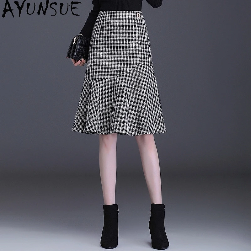 

AYUNSUE Plaid Skirt Women Fashion Mermaid High Waist Skirt Spring Autumn Clothes 2021 Simple Slim Woman Skirts Faldas Cortas