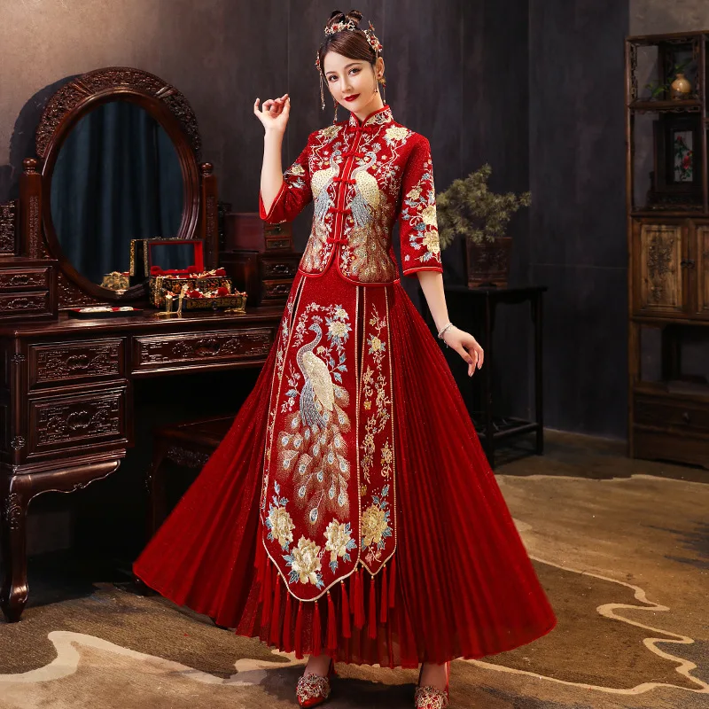 Traditional Chinese Wedding Dress Oriental Style Dresses China Clothing Size 6XL 2020 Modern Cheongsam Red Qipao Long