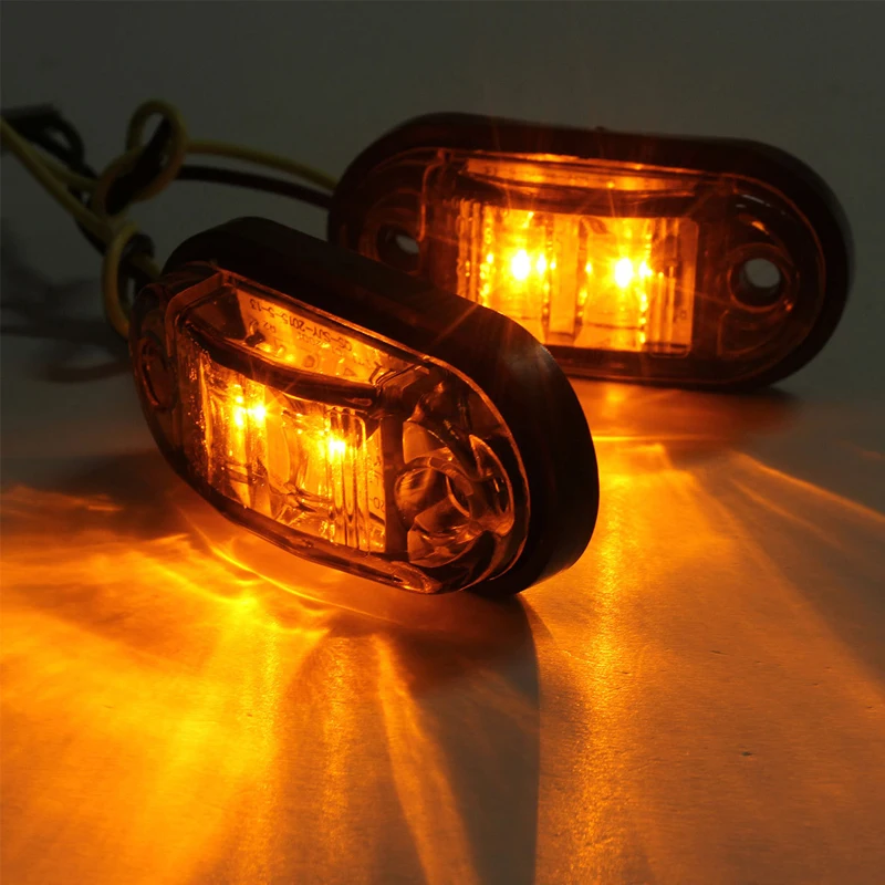 4PCS yellow LED 2.5INCH 2 Diode Light Oval Clearance Trailer Truck LED Side Marker Lamp 12V 24V Waterproof