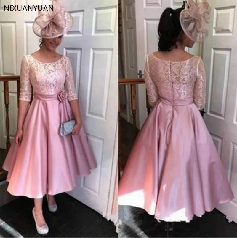 Vestido Novia Half Sleeves Lace Tea Length Formal Fashion Wedding Guest 2023 A-Line Mother of The Bride Dresses