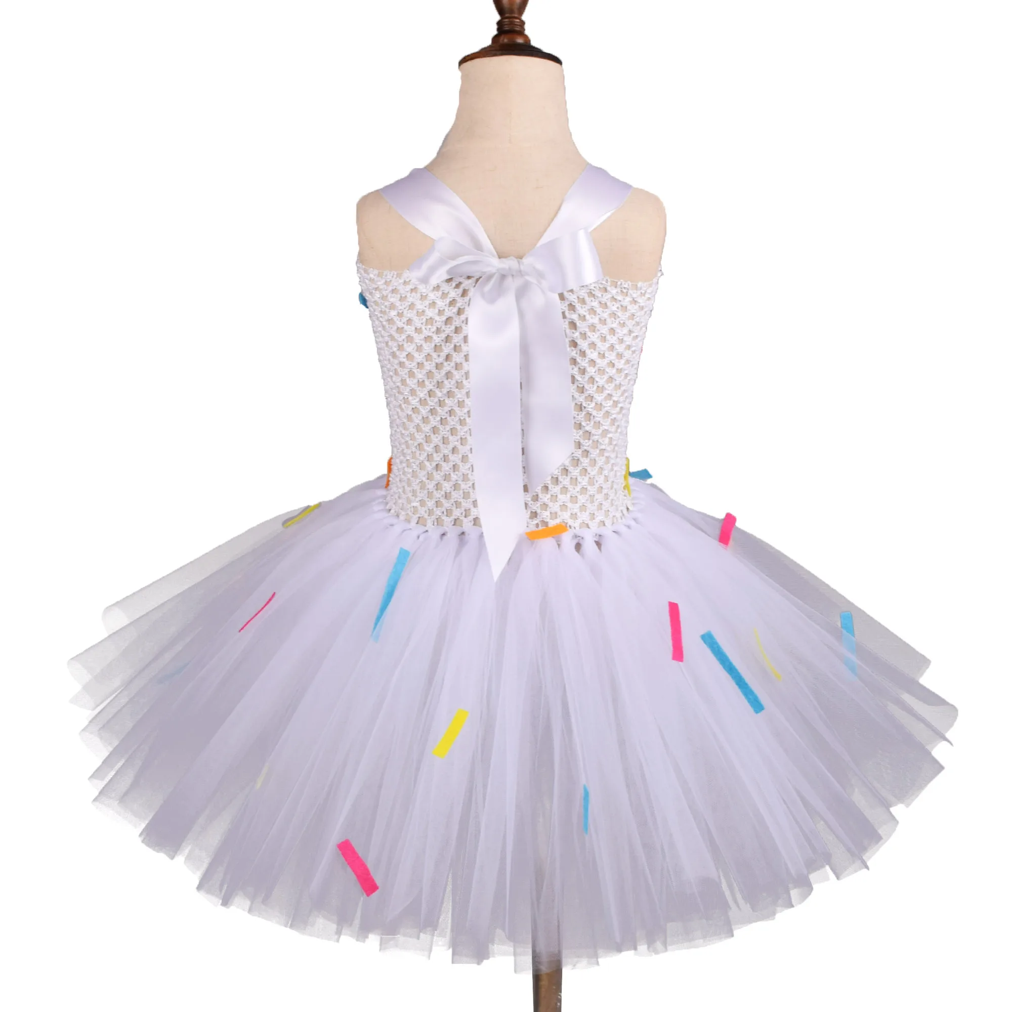 White Candy Dount Tutu Dress for Girls Birthday Party Costume Kids Dance School Performance Halloween Costume with Headband set