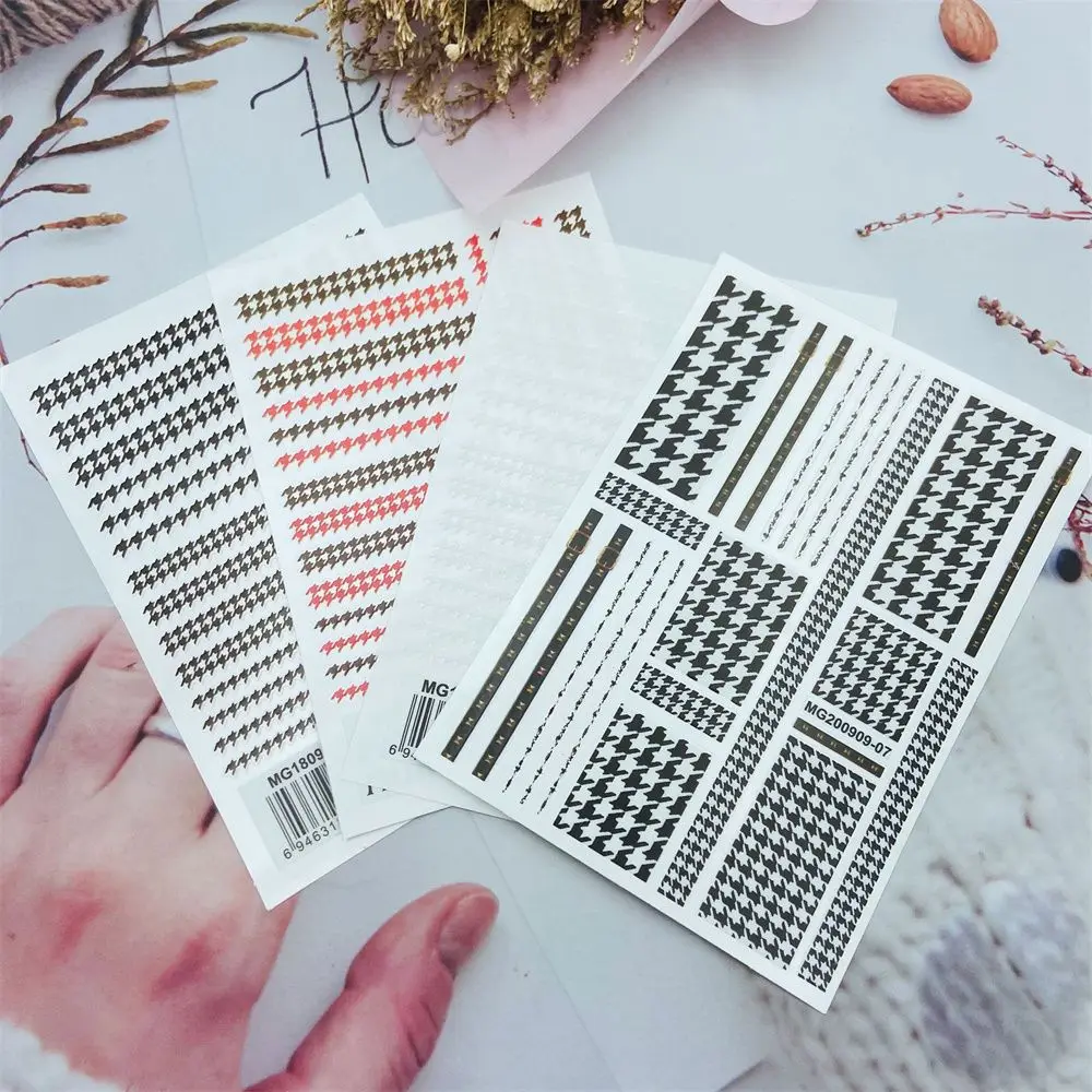 

1 Sheet Houndstooth Nail Art 3D Stickers Black Nail Decals for Leopard Design DIY Self Adhesive Manicure Accessories