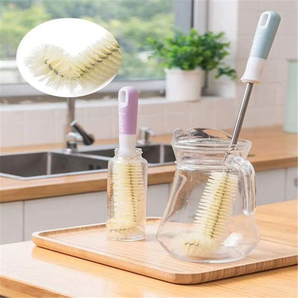 Saingace Hangable L-shaped cup cleaning brush Long Cleaning Brush Foam Bottle Decanter Wine Glass Bar Kitchen Cleaner Drop Ship