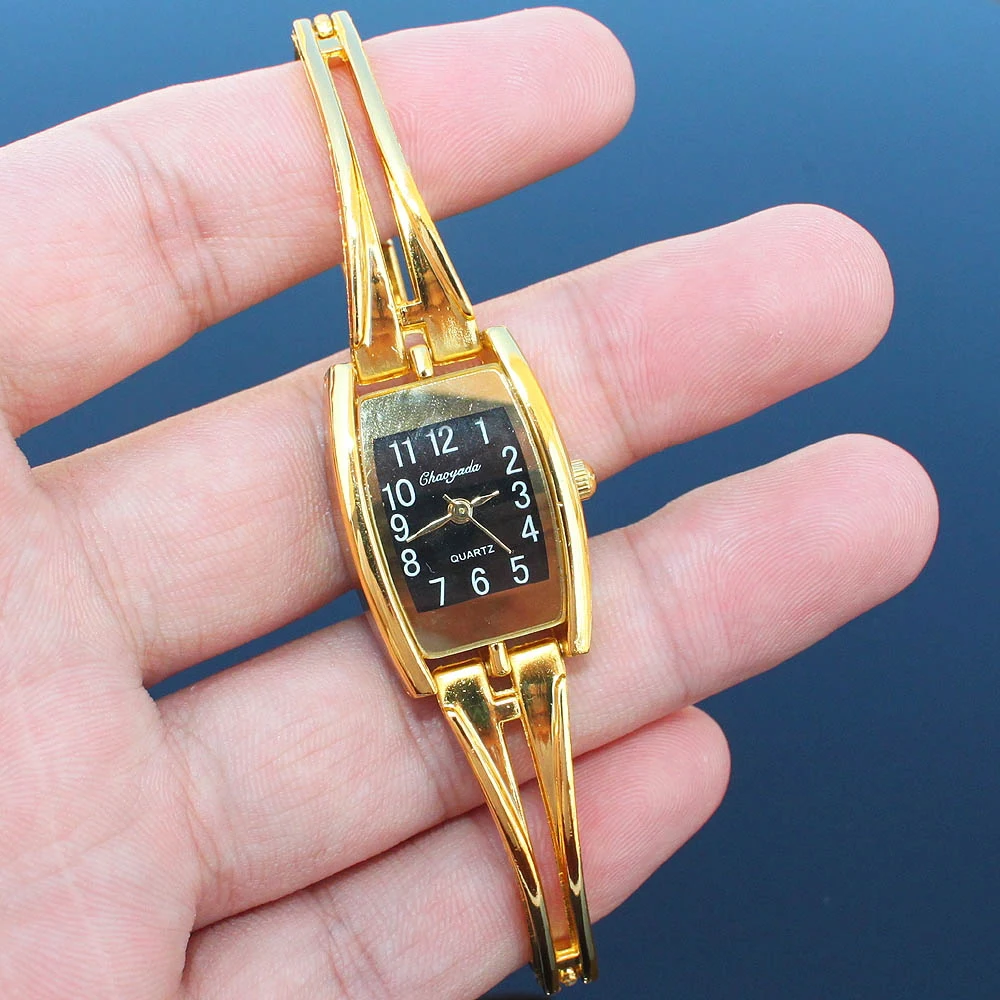 Fashion Crystal Silver Gold Lady Women Girl Stainless Steel Strap Quartz Analog Dress Wristwatch
