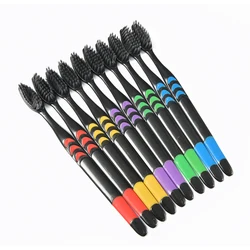 Cepillo de dientes de cerdas suaves para adultos, cepillo de dientes de carbón de bambú fino para el hogar, antibacteriano para hombres y mujeres, 10 unidades