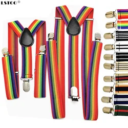 Bretelles rayées colorées pour adultes et enfants, bretelles en Y, rouge, blanc, arc-en-ciel, garçons, filles, hommes, femmes, nouveau