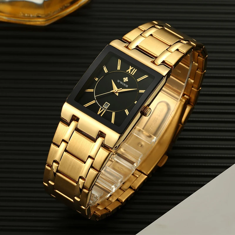 New WWOOR Ladies Watch Luxury Brand Women Gold Square Wristwatch Minimalist Analog Quartz Movement Casual Watch Relogio Feminino